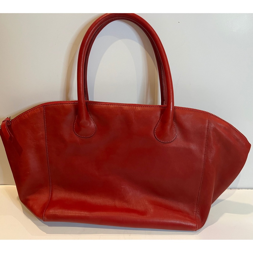 Mark & Graham Red Leather Dome Satchel Tote Bag - No Monogram Gold Hardware